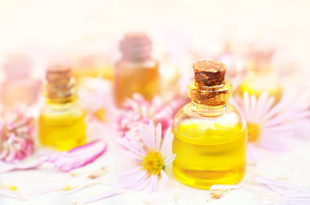 istock Essential oils on medicinal flowers and herbs background 1093095170