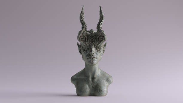 istock Old Bronze Antique Horned Demon Queen Statue Bust 1093102718