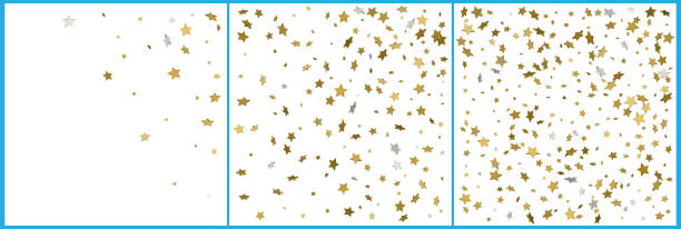 istock 3d gold and silver stars confetti celebrations. Simple festive modern design. Holiday vector. Set 3 in 1 1093106564