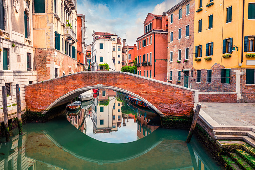 Colorful buildings in Venice, Italy. Cozy and charming streets, Grand Canal and gondolas. The hallmarks of one of the most beautiful cities in the world