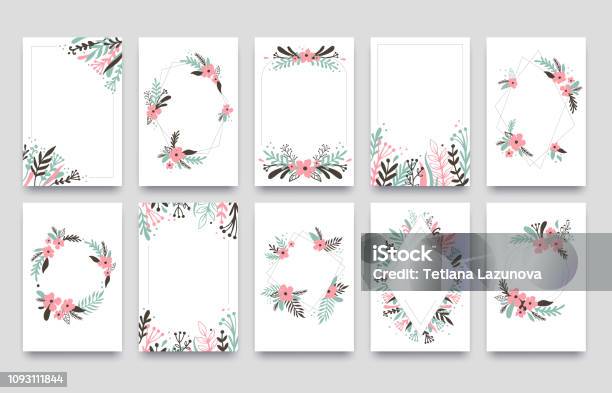 Floral Ornament Invitation Card Willow Leafs Frame Border Ornaments Frames Corners And Ornamental Twig Wedding Cards Vector Template Stock Illustration - Download Image Now