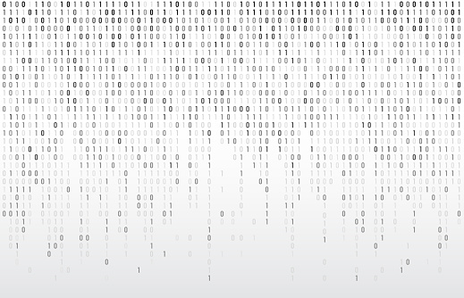 Digital binary code. Computer matrix data falling numbers, coding typography and codes stream gray. Cyberspace stream matrix monitor abstract coding or coded vector background illustration