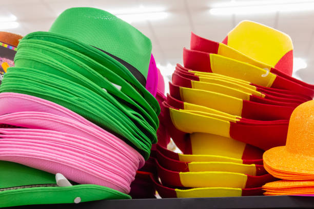 istock Rows of multi-colored straw panama hats 1093125792
