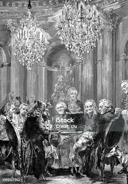 Frederick The Great At The Round Table In Sanssouci Palace Stock Illustration - Download Image Now
