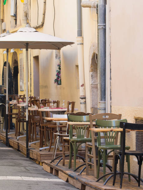 istock Empty chairs in a restaurant in Antibes, France 1093139388