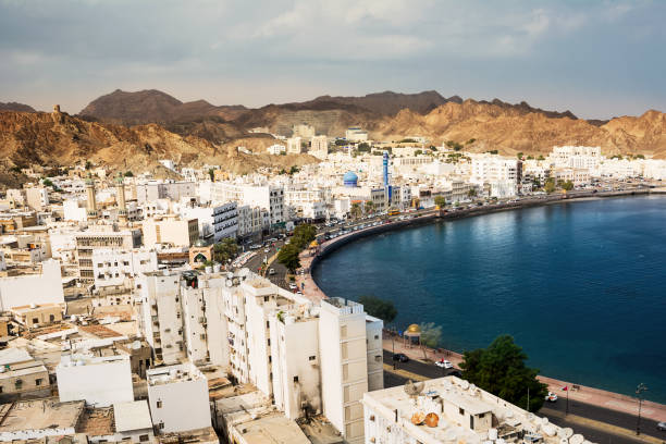 istock Mutrah waterfront with Mosque in Muscat at sunset and Corniche with nobody 1093145804