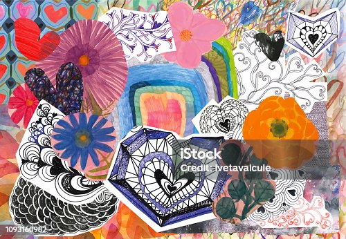 istock Flowers and hearts collage 1093160982