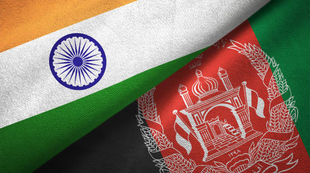 Afghanistan and India two flags together textile cloth fabric texture