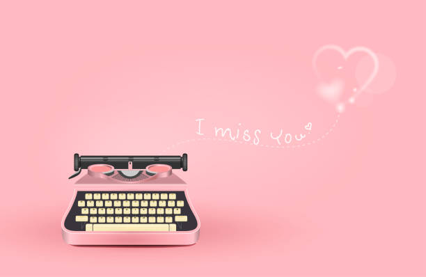 粉紅色打字機寫一條愛的資訊, 白色的心, 想念你, 情人節快樂的日子, 可愛的卡片與心臟, 文字, 元素, 愛情, 傳單, 邀請, 摺頁冊, 橫幅, 海報, 孤立的粉紅色背景 - cherry valentine 幅插畫檔、美工圖案、卡通及圖標