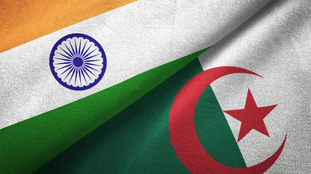 istock Algeria and India two flags together textile cloth fabric texture 1093161696
