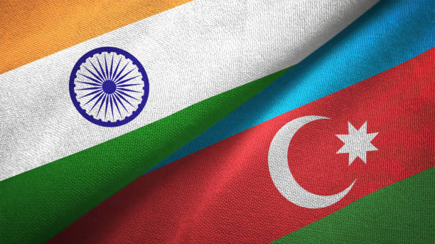 istock Azerbaijan and India two flags together textile cloth fabric texture 1093161698