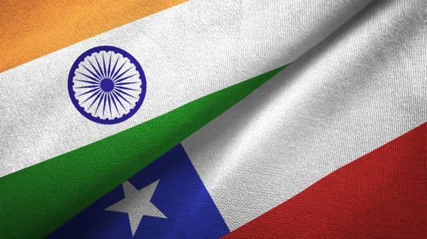 istock Chile and India two flags together textile cloth fabric texture 1093161878