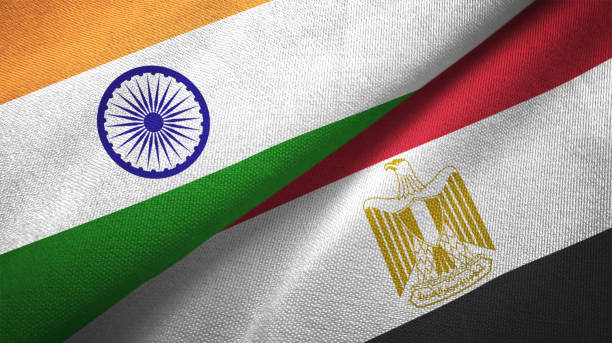 istock Egypt and India two flags together textile cloth fabric texture 1093161994