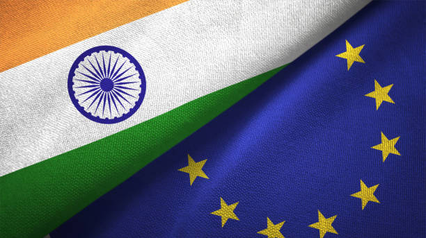 istock European Union and India two flags together textile cloth fabric texture 1093162032