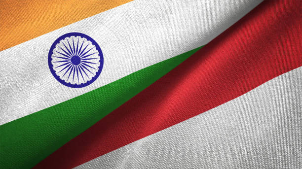 istock Indonesia and India two flags together textile cloth fabric texture 1093162236