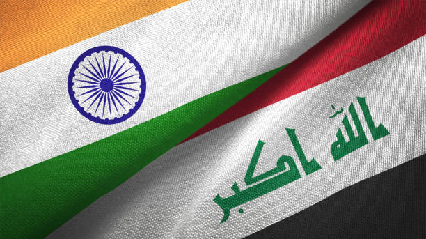 istock Iraq and India two flags together textile cloth fabric texture 1093162238
