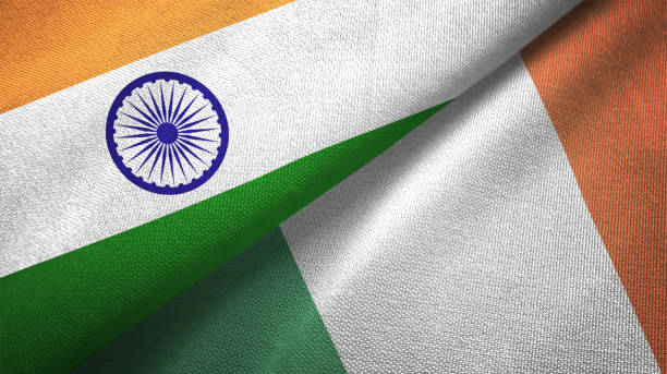 istock Ireland and India two flags together textile cloth fabric texture 1093162240
