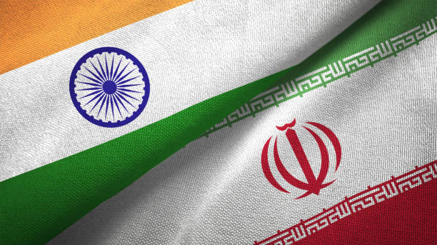 istock Iran and India two flags together textile cloth fabric texture 1093162262