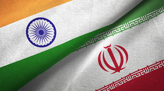 Iran and India flag together realtions textile cloth fabric texture