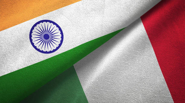istock Italy and India two flags together textile cloth fabric texture 1093162414