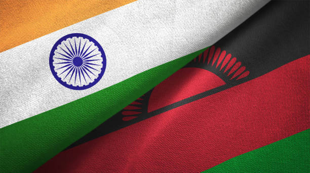 istock Malawi and India two flags together textile cloth fabric texture 1093162850