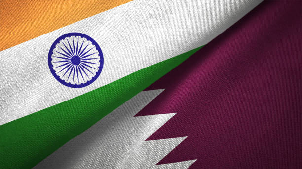 istock Qatar and India two flags together textile cloth fabric texture 1093162858
