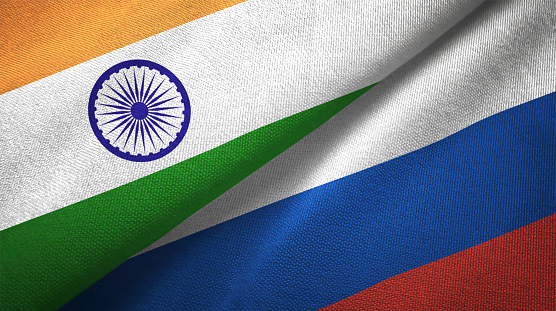 Russia and India flag together realtions textile cloth fabric texture