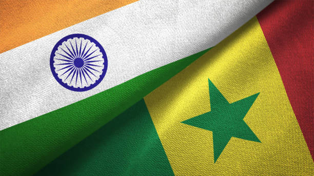 istock Senegal and India two flags together textile cloth fabric texture 1093163034
