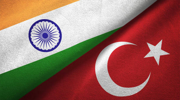 istock Turkey and India two flags together textile cloth fabric texture 1093163180