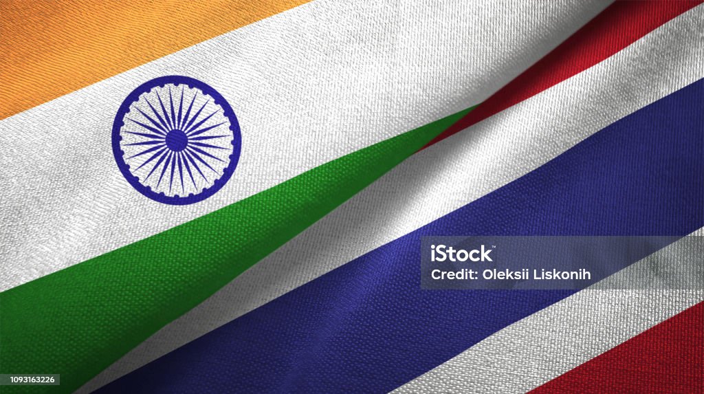 Thailand and India two flags together textile cloth fabric texture Thailand and India flag together realtions textile cloth fabric texture Thai Flag Stock Photo