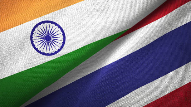 Thailand and India two flags together textile cloth fabric texture Thailand and India flag together realtions textile cloth fabric texture thai flag stock pictures, royalty-free photos & images