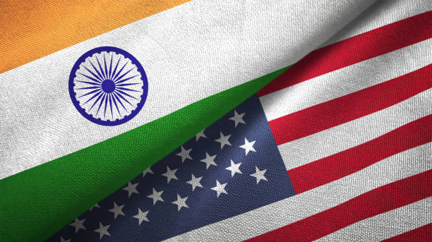 соединенные штаты и индия два флага вместе текстильной ткани ткани текстуры - indian flag стоковые фото и изображения