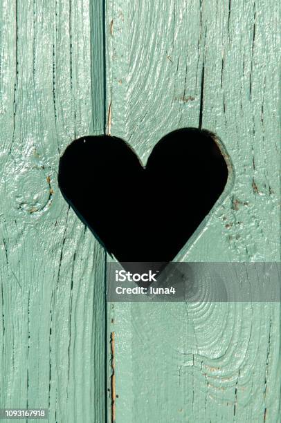 Heart In A Wooden Door Stock Photo - Download Image Now - Outhouse, Poland, Public Restroom