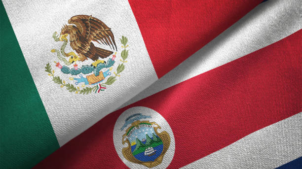 istock Costa Rica and Mexico two flags together textile cloth fabric texture 1093172608