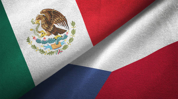 istock Czech Republic and Mexico two flags together textile cloth fabric texture 1093172658