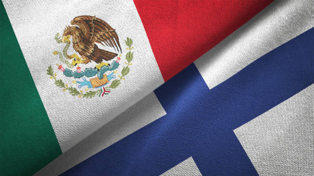 istock Finland and Mexico two flags together textile cloth fabric texture 1093172680
