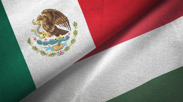 istock Hungary and Mexico two flags together textile cloth fabric texture 1093172790