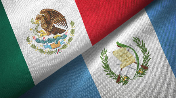 Guatemala and Mexico two flags together textile cloth fabric texture