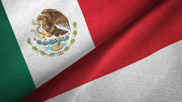 istock Indonesia and Mexico two flags together textile cloth fabric texture 1093172886