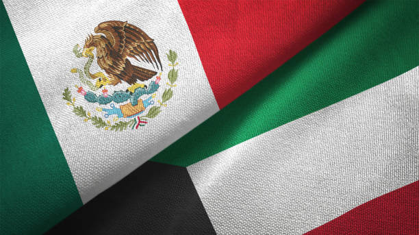 istock Kuwait and Mexico two flags together textile cloth fabric texture 1093173082