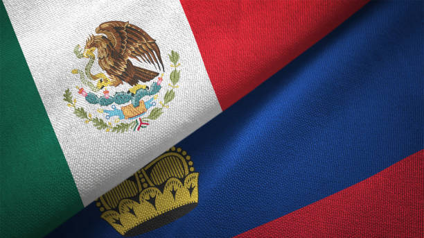 istock Liechtenstein and Mexico two flags together textile cloth fabric texture 1093173164