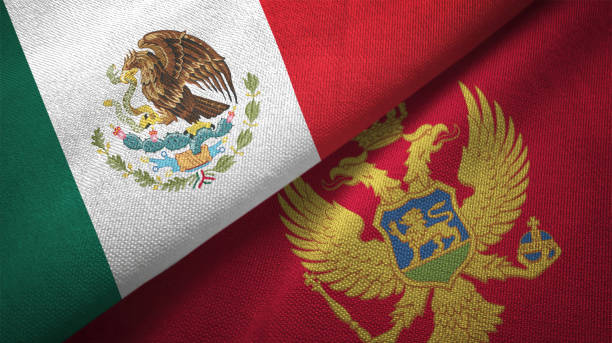istock Montenegro and Mexico two flags together textile cloth fabric texture 1093173230