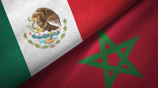 istock Morocco and Mexico two flags together textile cloth fabric texture 1093173278