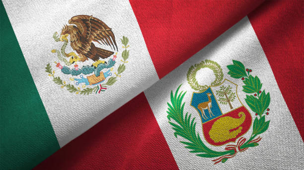 istock Peru and Mexico two flags together textile cloth fabric texture 1093173338