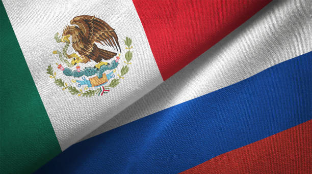 istock Russia and Mexico two flags together textile cloth fabric texture 1093173516