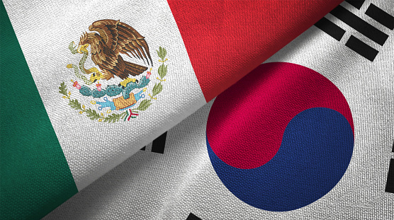 South Korea and Mexico flag together realtions textile cloth fabric texture