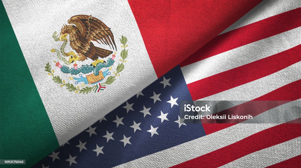 Estados Unidos y México dos banderas juntas textil tela textura de la tela - Foto de stock de EE.UU. libre de derechos