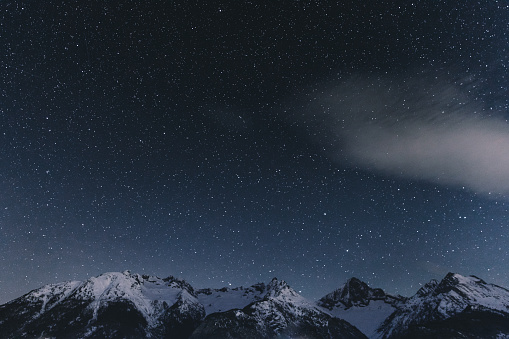 Fantastic beautiful night starry sky in the mountains in Switzerland