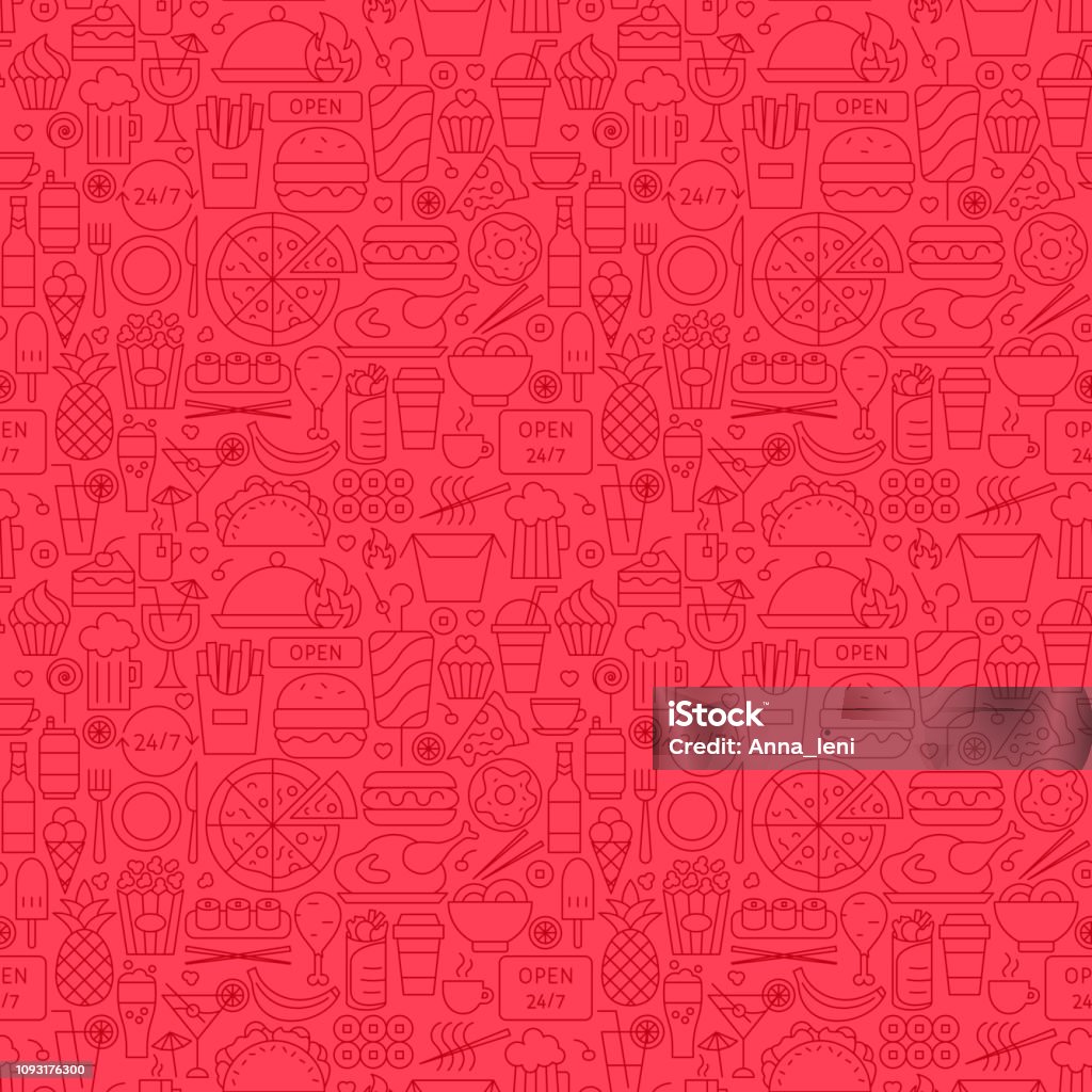 Fast Food Menu Line Seamless Pattern Fast Food Menu Line Seamless Pattern. Vector Illustration of Outline Tileable Background. Pattern stock vector