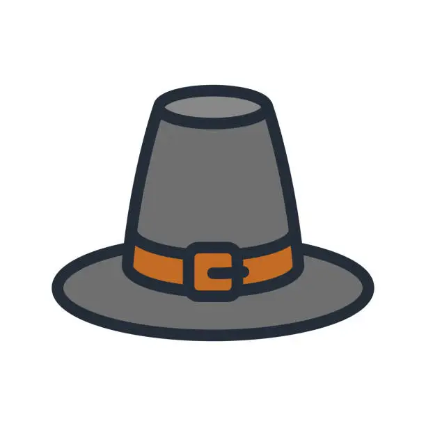 Vector illustration of Pilgrim Hat Flat Color Line Stroke Icon Pictogram